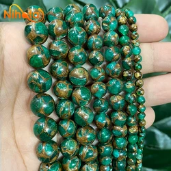 Smooth Natural Green Golden Stripe Cloisonne Stone Round Beads 4/6/8/10/12mm Handmade for Jewelry DIY Making Bracelet 15