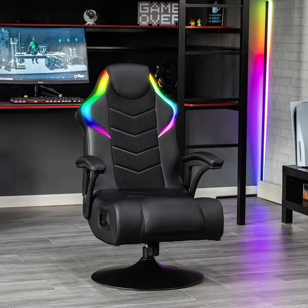 

RGB Pedestal Gaming Chair with Headrest Mounted Speakers and Backrest Subwoofer, Black