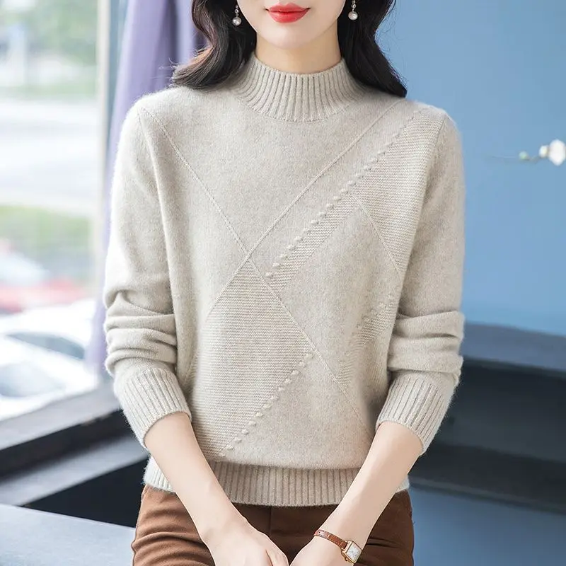 Suéter de Punto de Alta Gama para Mujer, Cuello Medio Alto, Cseta Interior, con Capucha, Otoño Invierno, Manga Larga, Larg...