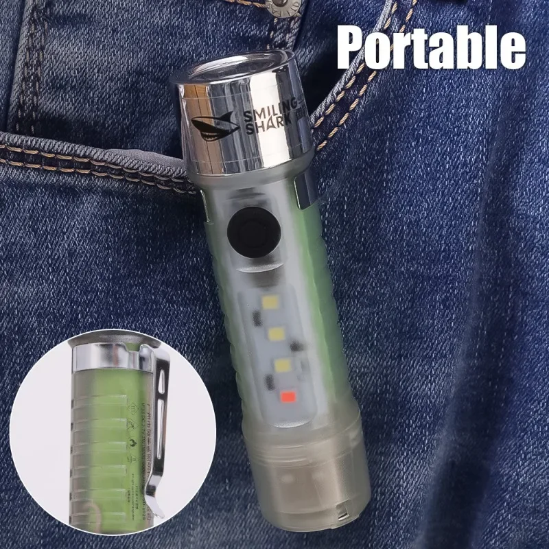 Mini Torch Light Portable LED Camping Lamp USB Charging Pocket Keychain Flashlight 6 Modes Outdoor Hiking Waterproof Flashlights