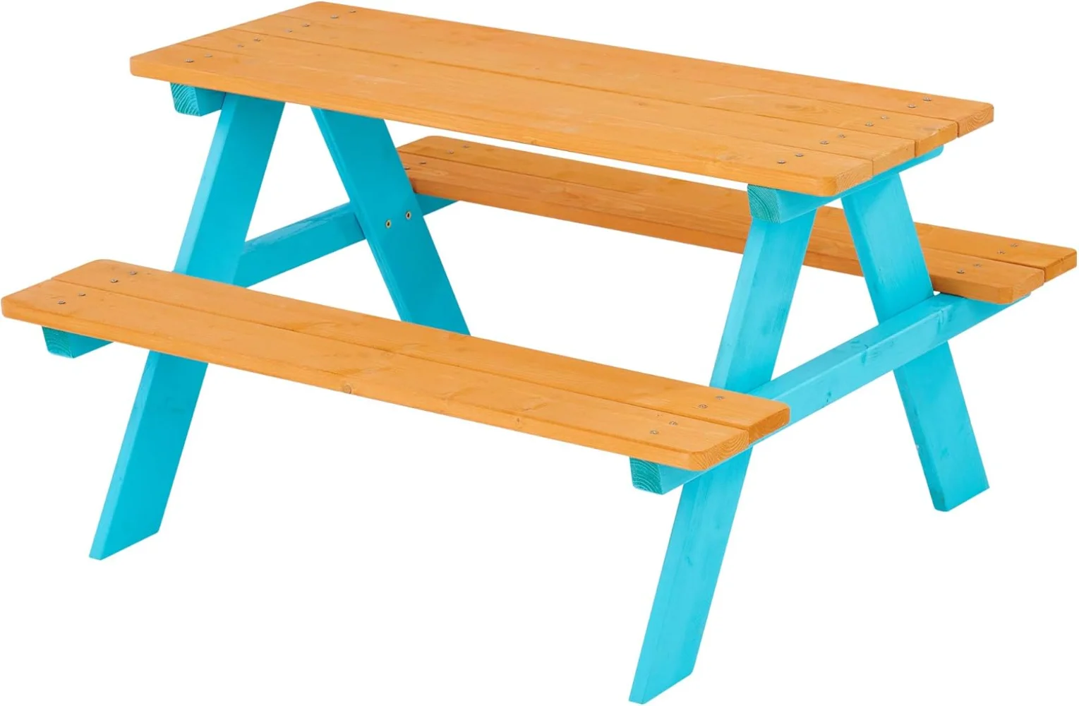 Kids - Wooden Outdoor Child Children Kids Picnic Table & Chair Bench Set - Brown/Aqua