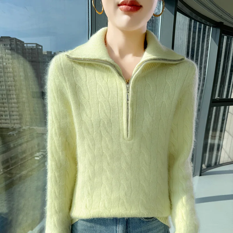 المرأة الخريف الشتاء سترة سميكة 100% المنك النقي الكشمير شبه البريدي التلبيب البلوز عادية فضفاض المقلية العجين التقلبات