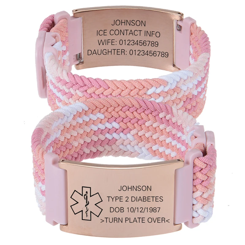 Personalisiertes Medizinisches Warnarmband Elastisches Nylon Individuell Graviertes Etikett Medizinisches ID-Armband Verstellbares Andenken-Geschenk für die Gesundheit – Detail 14