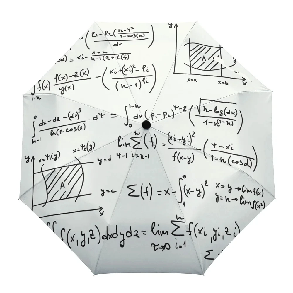 Math Education Umbrella Mathematical Formula Science Folding Umbrella Portable Tri-Fold Parasol, Rain Umbrella for Students Teen