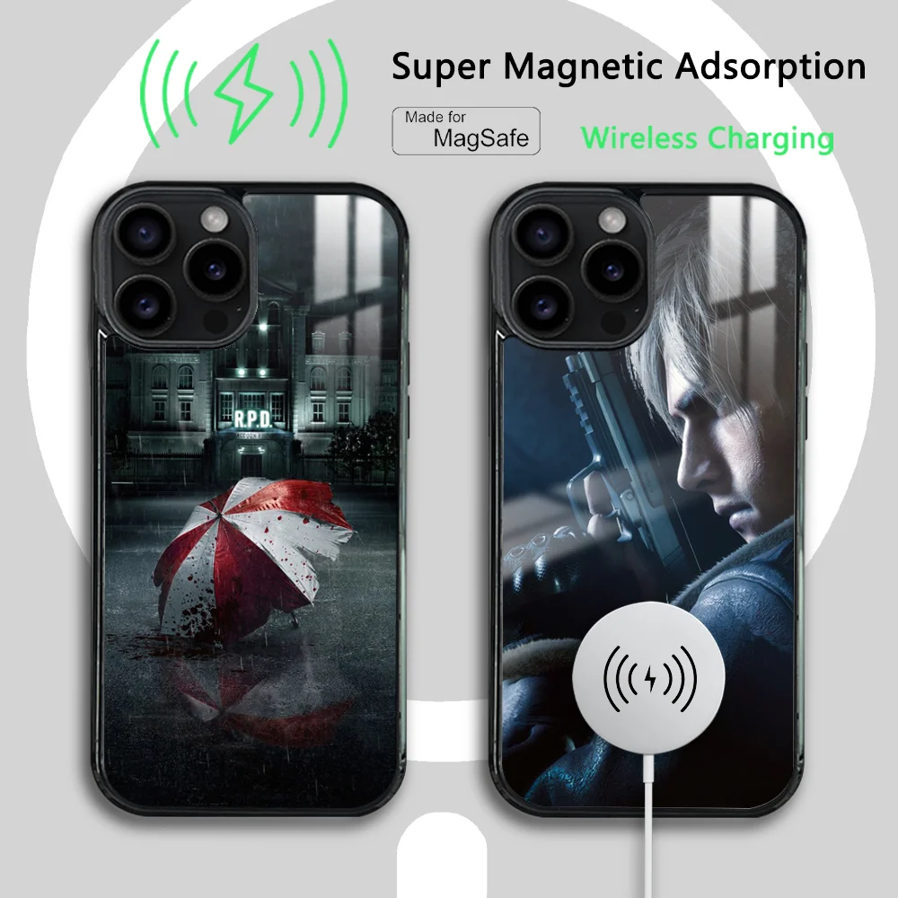 Funda de teléfono R-RESIDENT GAME EVILS, cubierta magnética de espejo para iPhone 15, 14, 13, 12, 11 Pro Max Plus, Mini Funda de carga inalámbrica