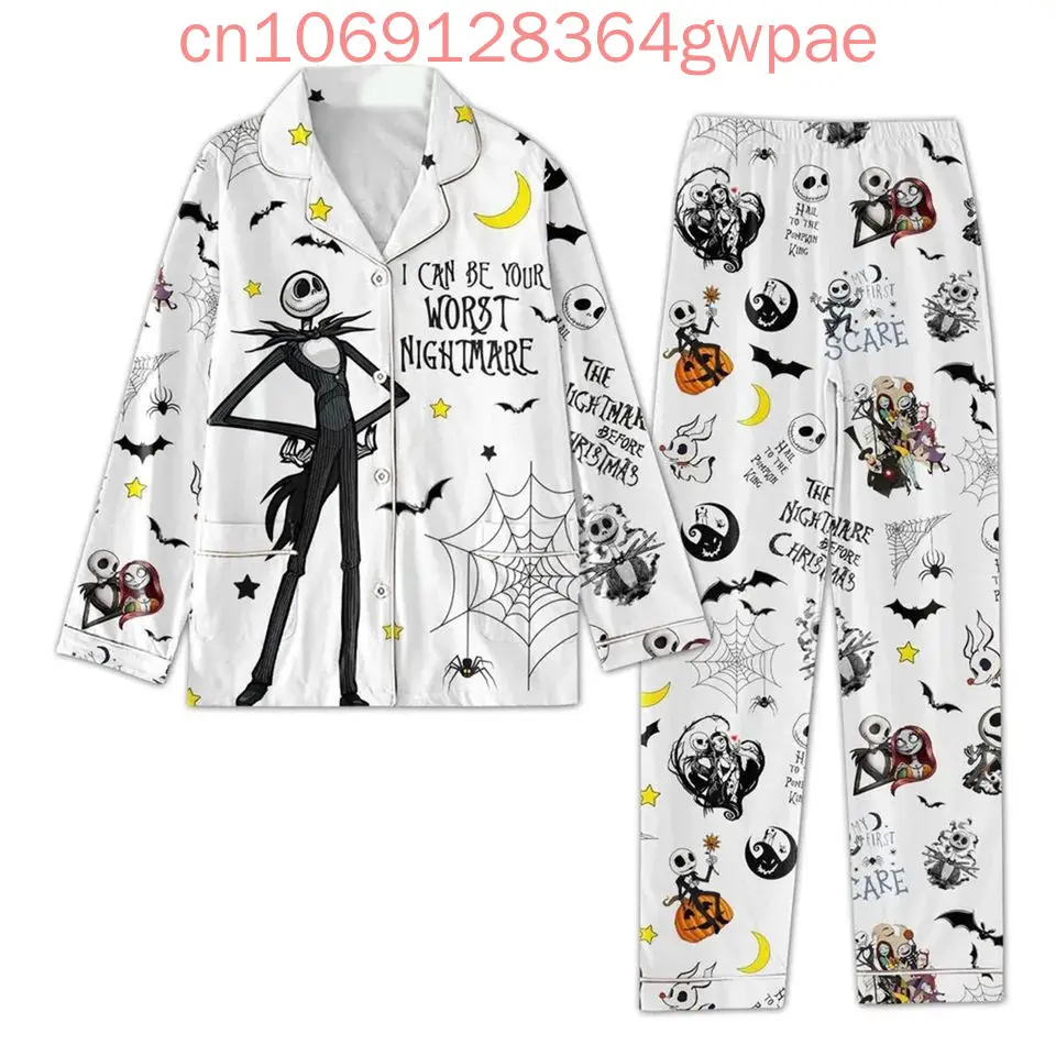 Disney the Nightmare before Christmas Pyjama-Set Jack und Sally, 3D-gedrucktes, lässiges Langarm-Shirt-Pyjama-Set für Herren und Damen