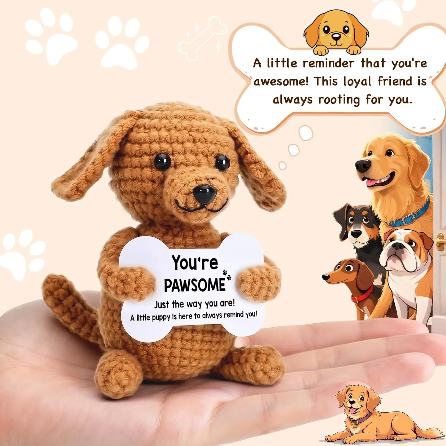 New Funny Crochet Positive Energy Dog Doll with Card Home Room Decoration Handmade Knitted Xmas Tree Ornament Christmas Gifts