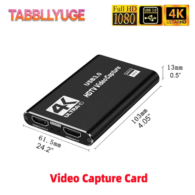 

Video Capture Card Box 4K HDMI-Compatible 30Hz USB 3.0 1080P Live Recorder Grabber Capturer Game Audio Mic For PC PS4 Speaker