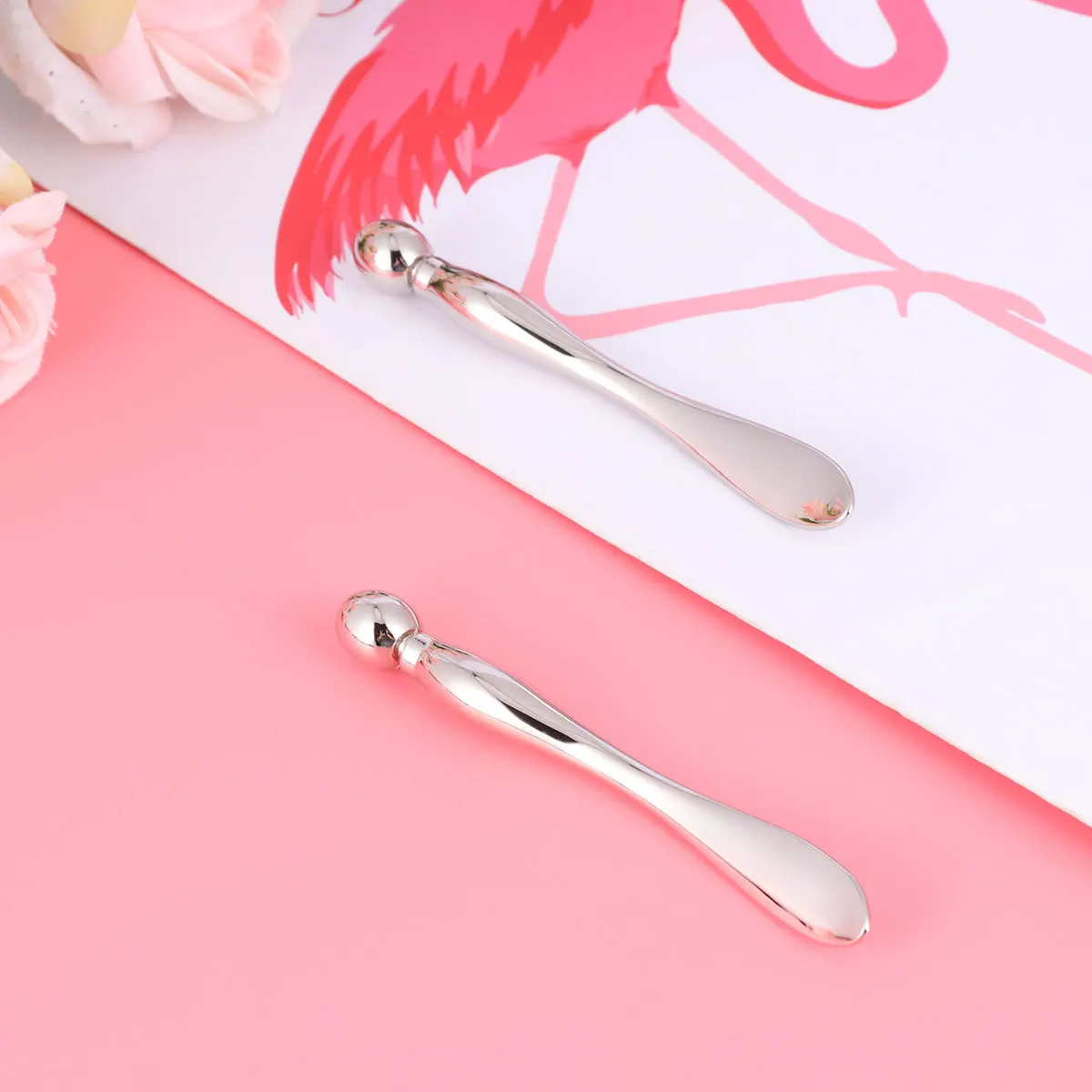 2 stuks oogmassage stok draagbaar huidverzorgingshulpmiddel voor oogcrème absorptie metalen masker lepel gezichtsroller dames zilver