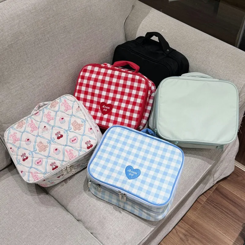 

Portable Large Capacity Double-layer Makeup Bag for Students - Multifunctional Travel Organizer with Compartments