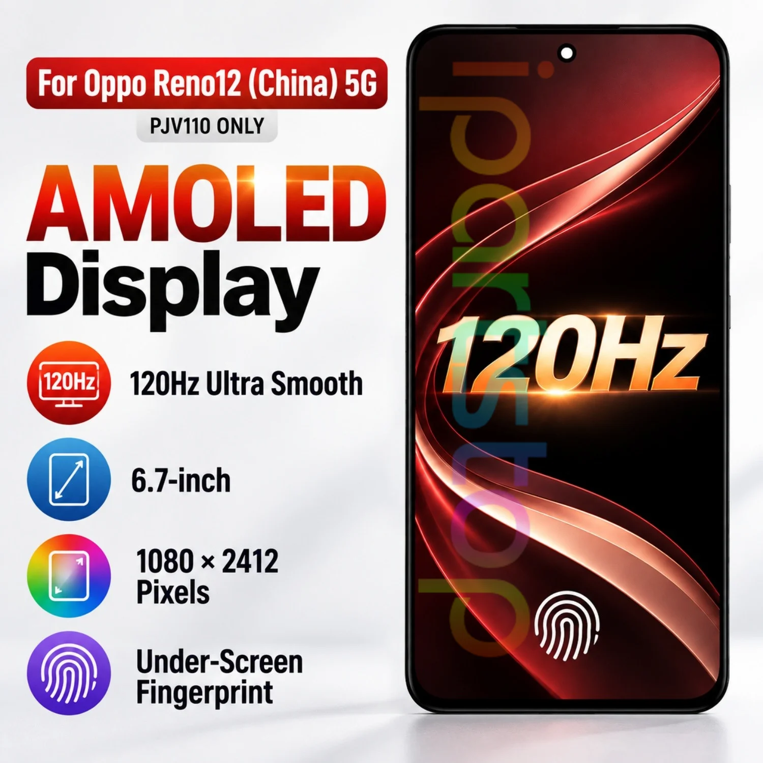iParts Replacement New Display for Oppo Reno12 (China) PJV110 120Hz AMOLED Touch Screen Digitizer with Frame Assembly Tested