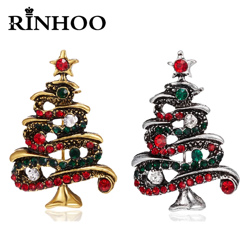 Rinhoo Crystal Christmas Tree Green Tree Brooch Pins Christmas New Year Fashion Gift Jewelry Gift