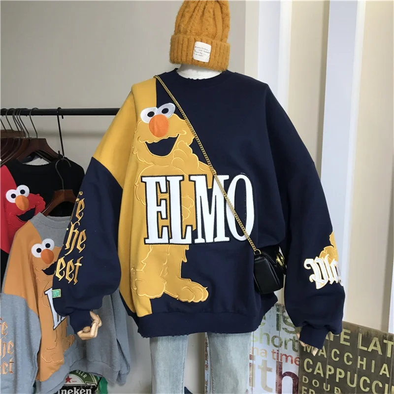 

Весенне-осенний женский свитшот, тонкий, новинка 2023, корейская версия, модный, с объемной вышивкой, мультяшный, свободный крой, большие размеры, универсальный.