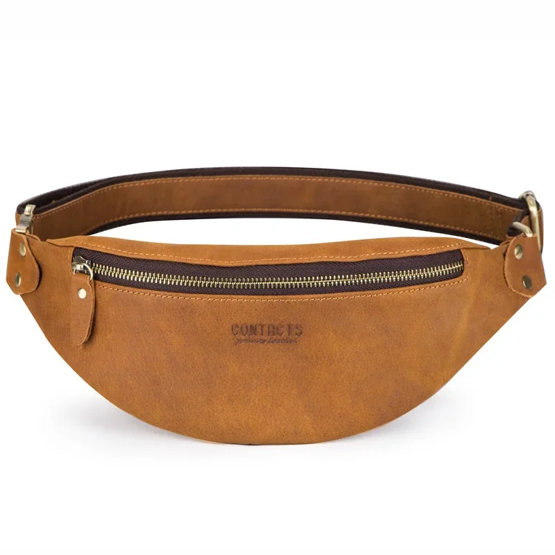 Riñonera Vintage de cuero genuino para hombre, cinturón de cuero de vaca para el pecho, bolso de hombro informal para hombre, bolso cruzado de lujo