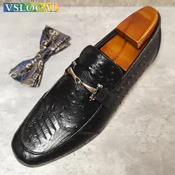 Luxury Men Real Leather Shoes Black Horsebit Loafers Slip on Prints Casual Mens Dress Shoes Wedding Office Loafers Men