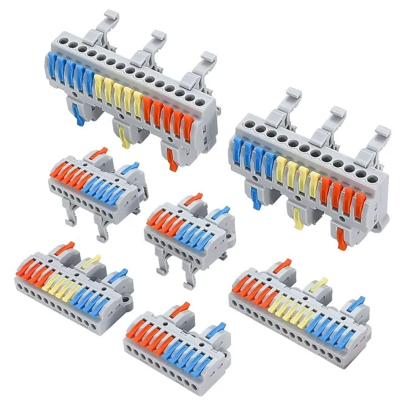 

6pcs DIN Rail Terminal Blocks, DIY Splicing Wire Connectors for Circuit Inline 28-12AWG 2 in 8/10 Out 3 IN 12/15 OUT