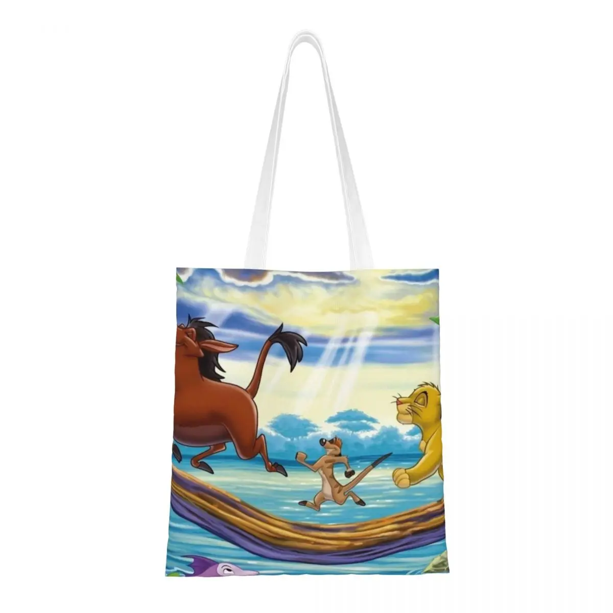 Custom Kawaii Italian Animated Television Lion King Simba Shopping Tote Bag Reusable Canvas Grocery Shopper Shoulder Bag