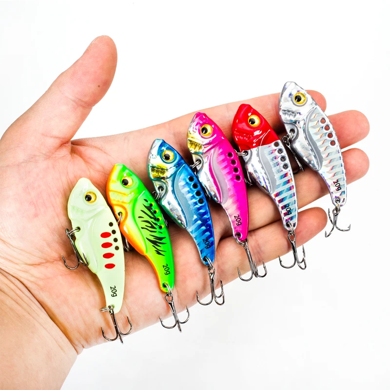 6-teiliges Angelköder-Set 3/5/7/10/15/20g Sinkender VIB Harter Crankbait Metall 3D-Augen Wurfköder Spinner-Klingenköder mit Dreifachhaken – Detail 1