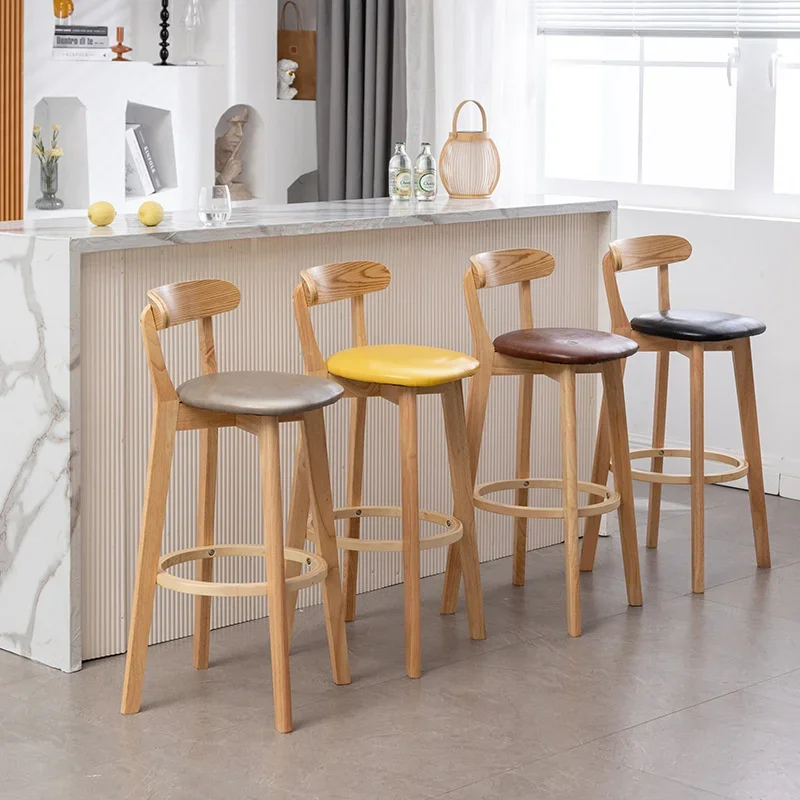 Modern Simple Solid Wood Dining Chairs Versatile Semi-Bar Kitchen Stools with Solid Back High-Quality Furniture Design