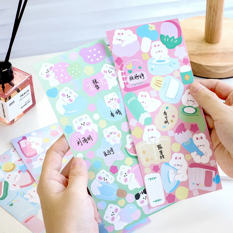 MOHAMM 4 Sheets Cute Writable Name Labels Sticker for Marking Objects Kids School Essentials Diary Stationery Material