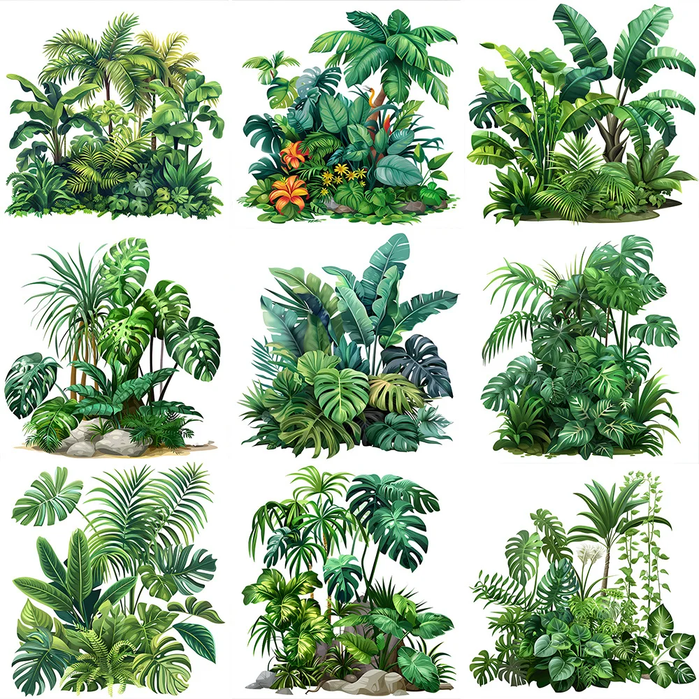 30x30cm Removable Tropical Palm Leaves Wallpaper Decals Green Plant Wall Stickers for Home Decor Living Room view 5