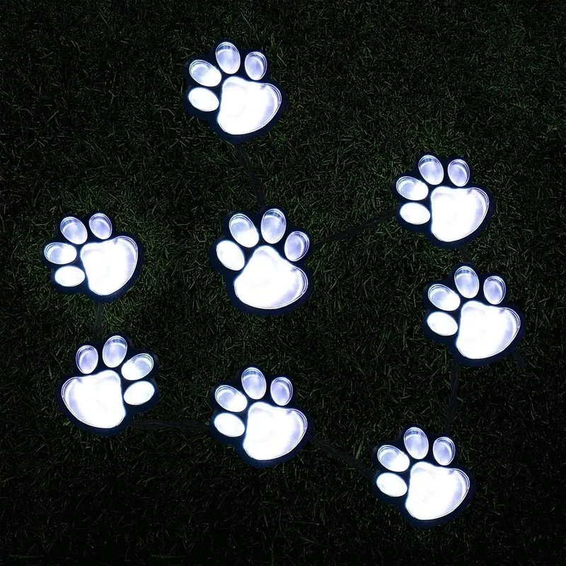 DT16 Solar Paw Print Lights, 8 Pcs Outdoor Waterproof Garden Decoration, White LED Pet Memorial Path Light for Lawn Patio, Pet