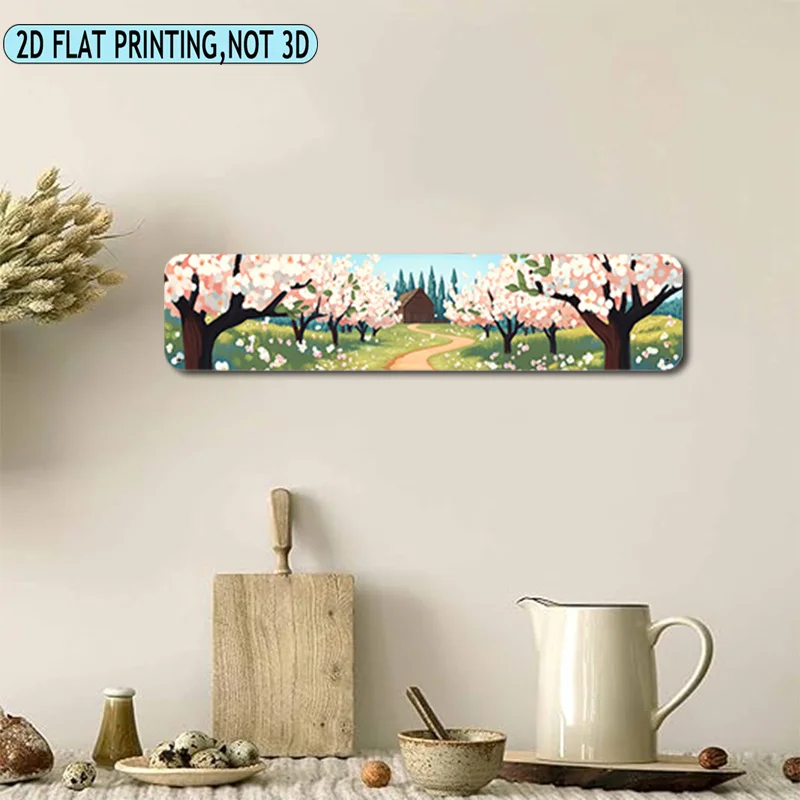 2D Flat Aluminum Wall Art, - Fertile Garden in Full Bloom with Bees, Vibrant Cherry Blossom Design for Bedroom And Living Room
