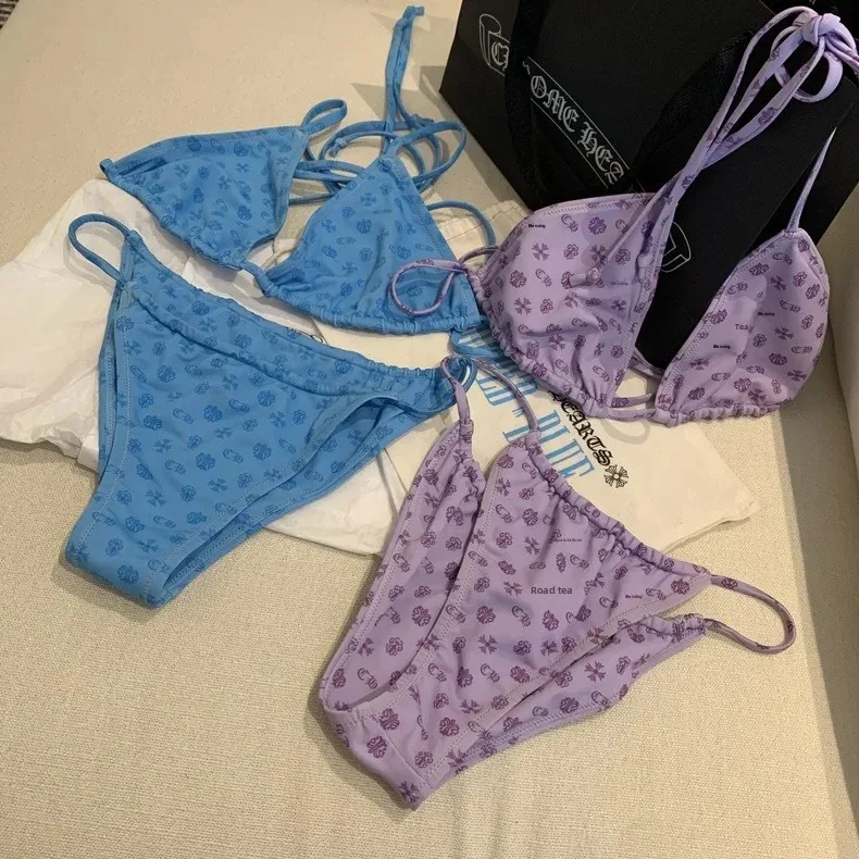 Gran oferta de la temporada, nuevo estilo, chica, pecho pequeño recogido, lazo en la espalda, Bikini de playa separado, traje de baño Popular de tres puntos para mujer Su