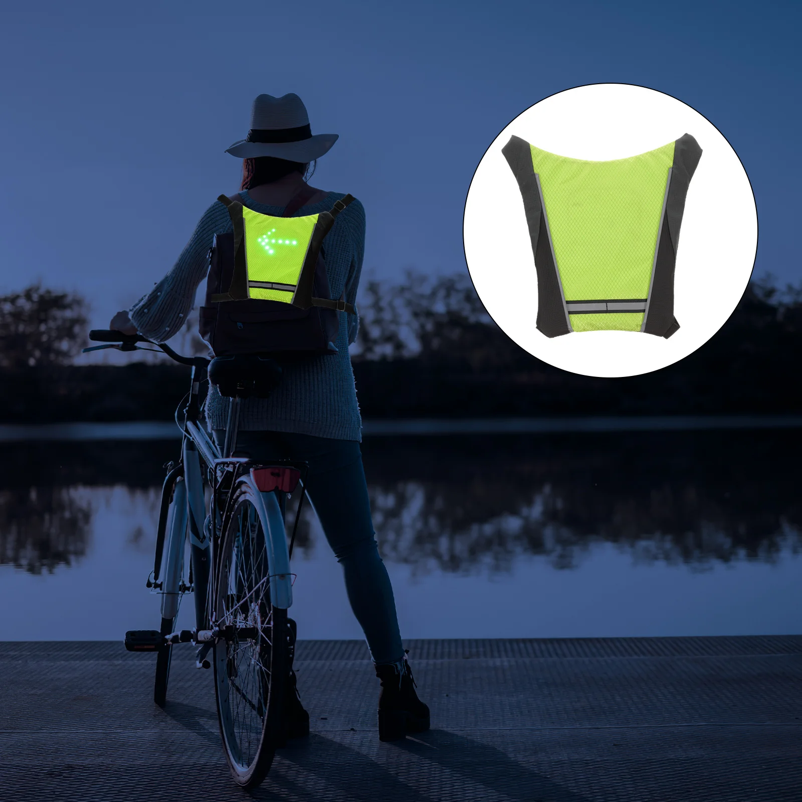 

Led Cycling Saddle Vest Yellow-Green Waterproof Turn Signal Light For Night Riding Saddle Backpack Camping Hiking