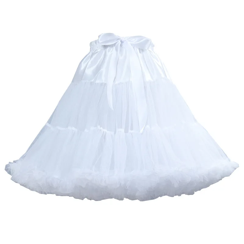 Women Lolita Cosplay Petticoat A-Line Puffy Tutu Skirt Layered Tulle Ballet Dance Pettiskirts Big Bowknot Underskirt Adult Tutu