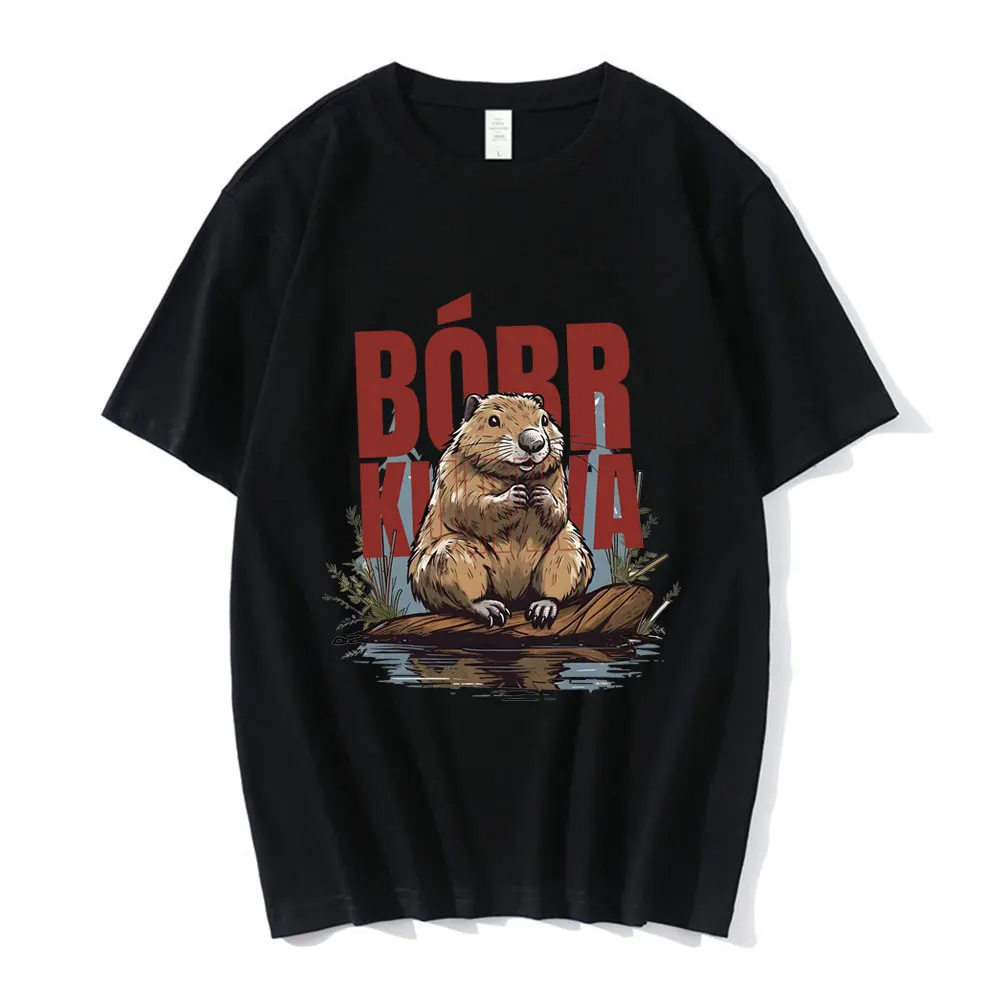 Bober Kurwa Bobr T-shirt Funny Beaver Meme Graphic T Shirts Men Women Fashion 100% Cotton Loose Short Sleeve T-shirts Streetwear