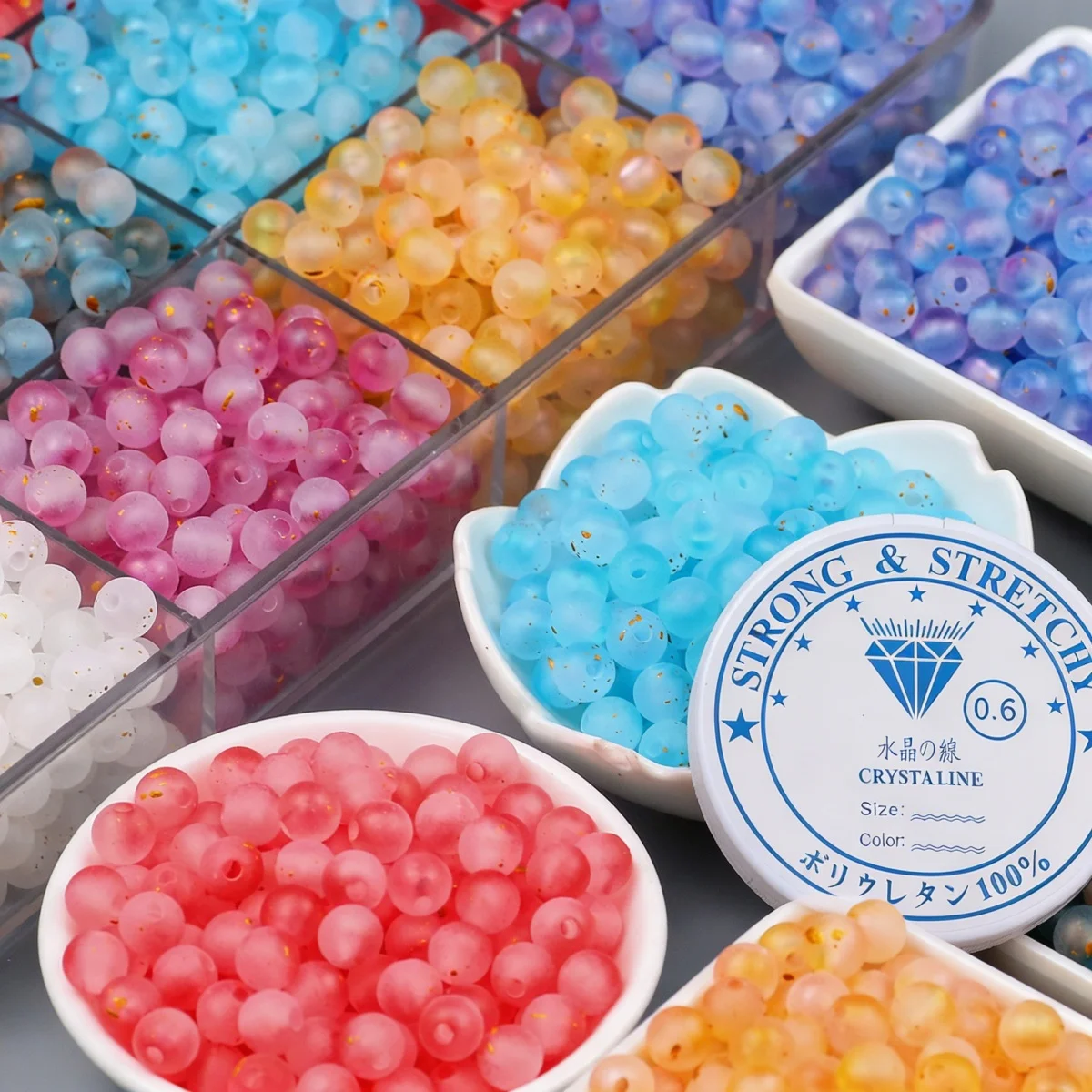 8mm Acrylic Frosted Beads with Gold Sprinkles Assorted Colors Free Crystal Thread Handmade DIY Jewelry Making Supplies