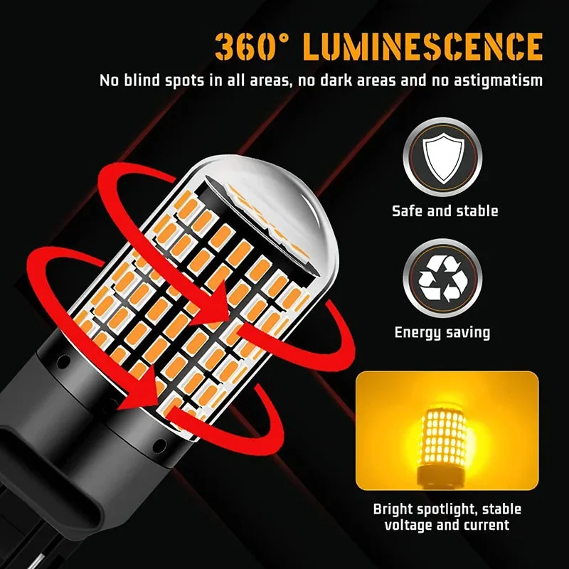 2 Stück 1156 BA15S LED CANBUS 3014 144 SMD 1157 BAY15D P21/5W 7440 T20 7443 Blinker Rückfahrlicht Bremslicht 12V Weiß – Detail 10