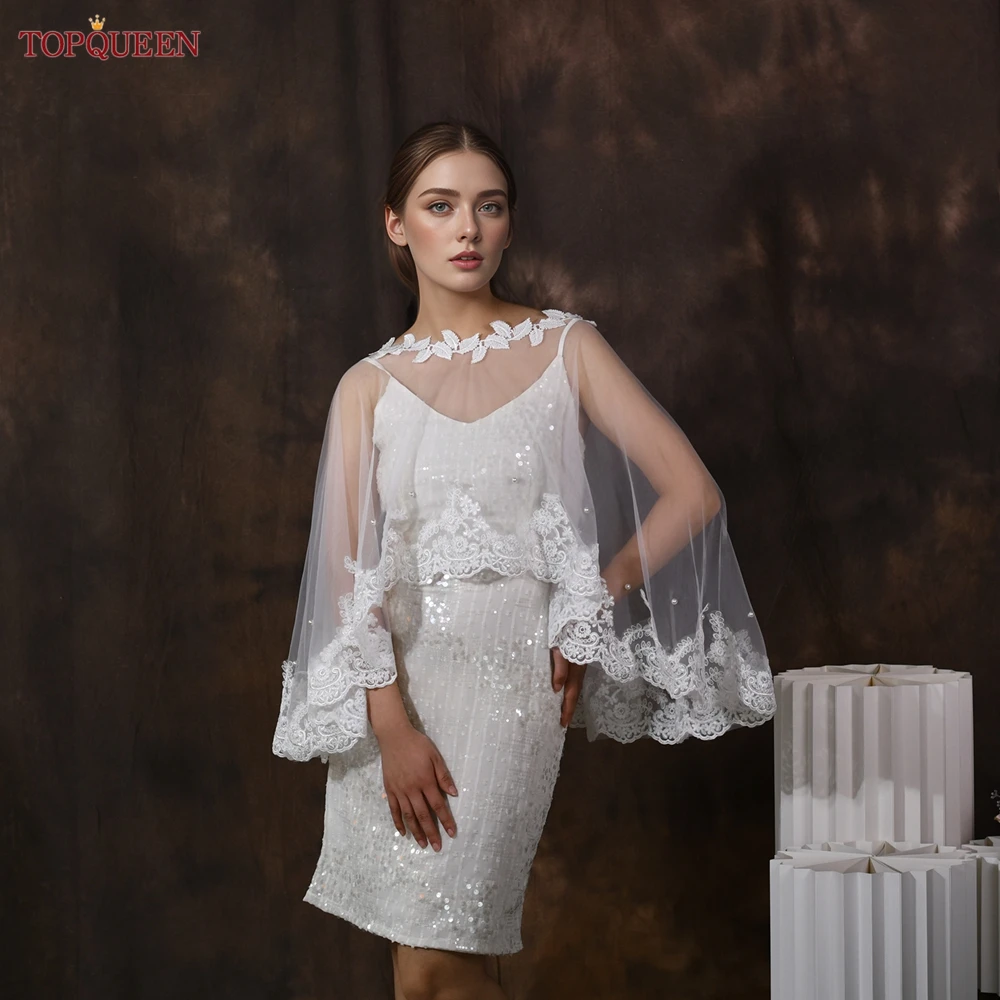 

TOPQUEEN вышитый кружевной край жемчужное украшение свадебная шаль свадебные аксессуары белый женский ужин по индивидуальному заказу MG46
