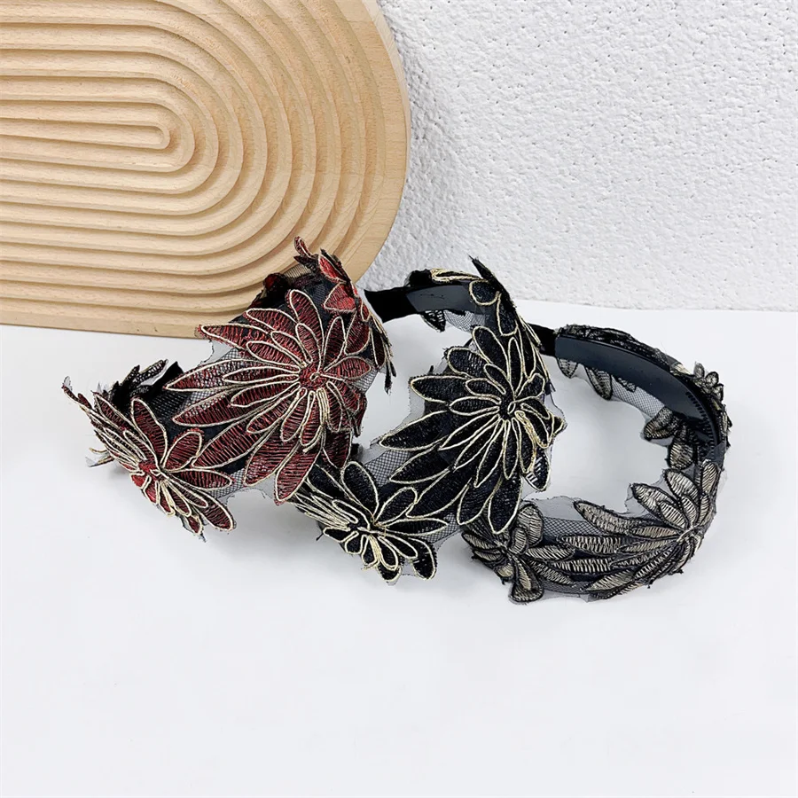 Resin Temperament Make up Fashion Design Women Hair Accessories Wide Side Hairband Korean Style Hair Wear Lace Leaves Headband