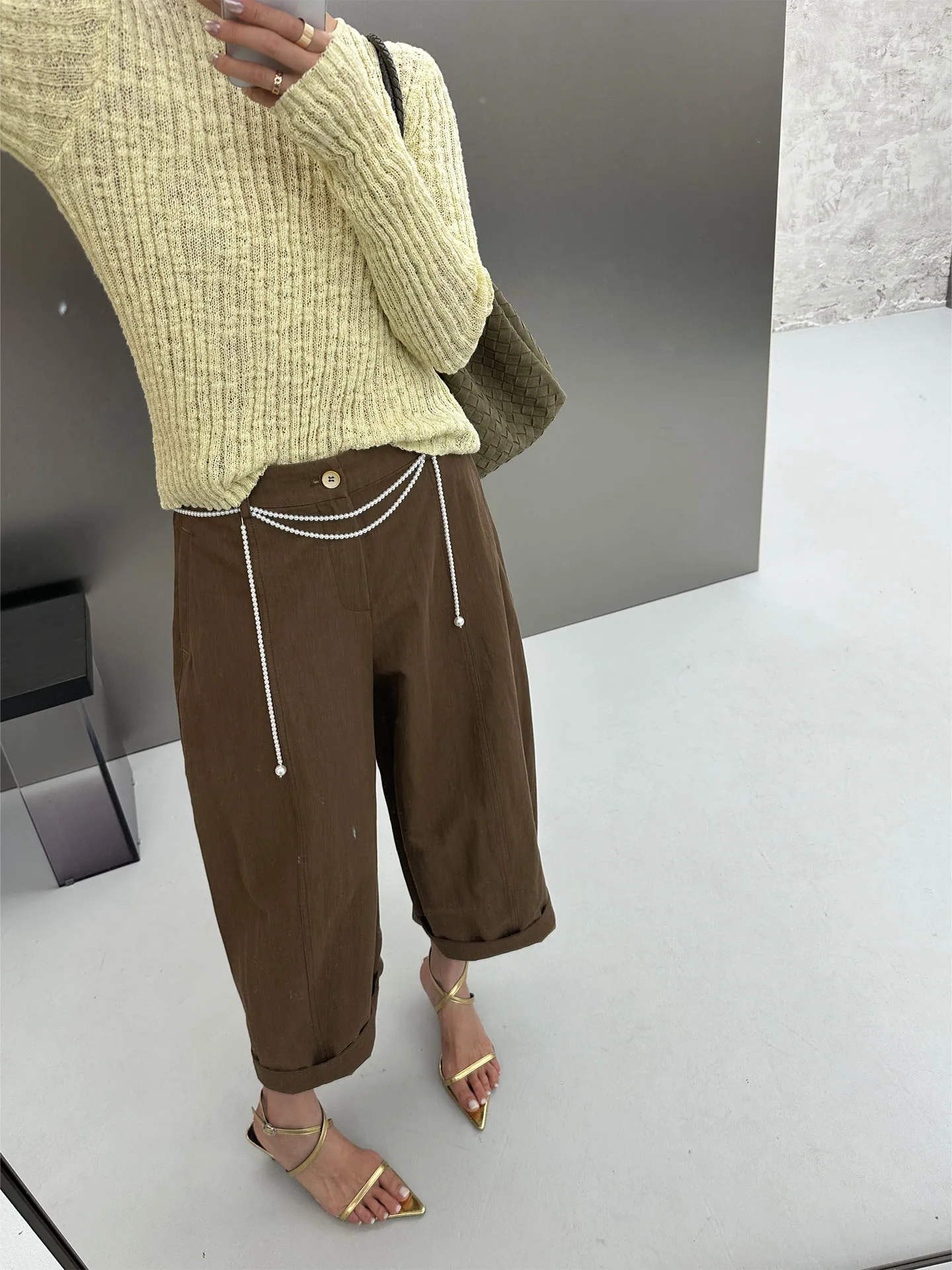

BodhlCat High Waist Wide Leg Pants Loose Casual Retro Style Net Version Women's Cotton Jeans Straight Cut Daily Wear