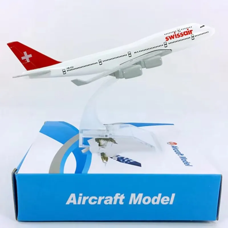 16CM 1:400 Scale 747 Alloy Metal Aircraft Model SWISS Airlines B747-400 With Aircraft Stand Collectible Gift Display Model