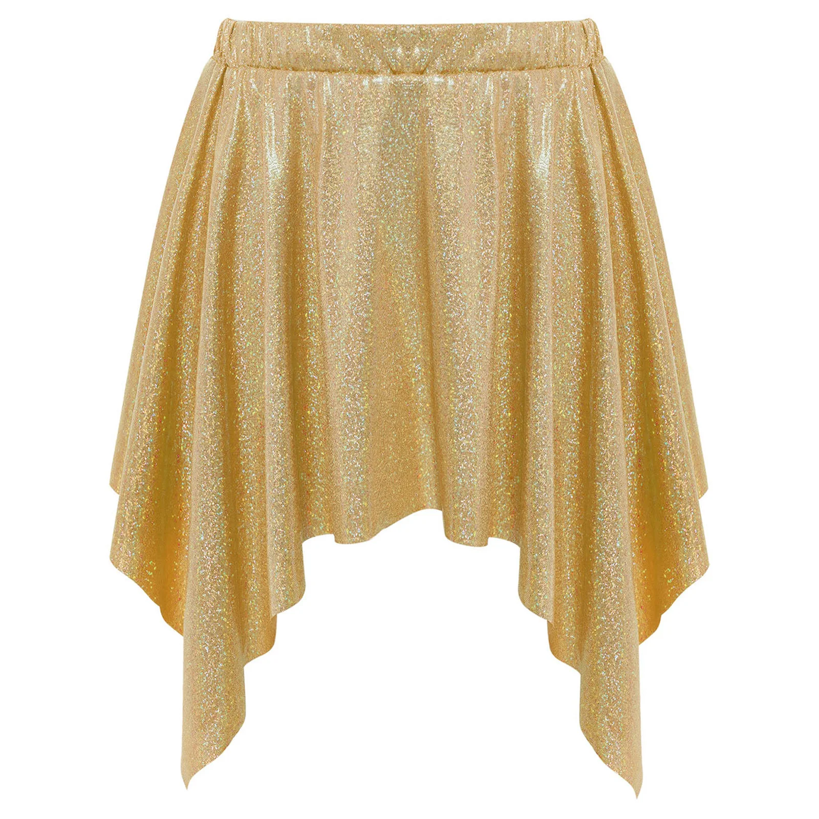 Kids Girls Jazz Ballet Dance Skirt Shiny Metallic Mini Dots Irregular Ruffled Skirts for Cheerleading Street Dance Performance