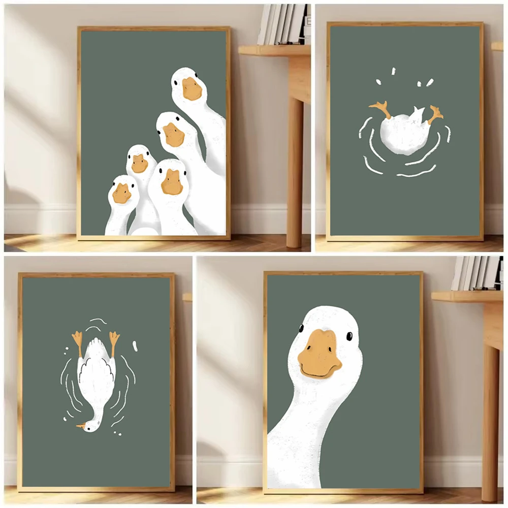 

Cartoon Cute Funny Dark Green Goose Posters and Prints Nursery Wall Art Pictures Canvas Painting Living Room Bedroom Home Decor