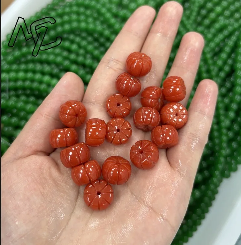 10pc Natural Emerald Red Jade Pumpkin 14mm Beads Bracelet Adjustable Bangle Jewellery Accessories Hand-Carved Man Luck Amulet - Image 5