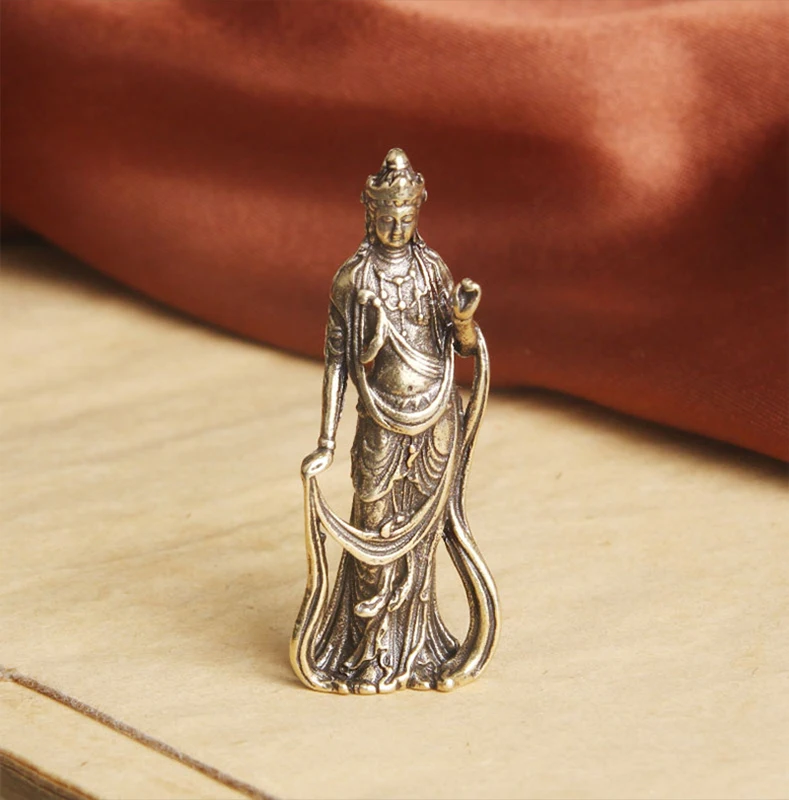 Collectable Antique Copper Buddha Guanyin Bodhisattva Exquisite Small Statues Home Decorations Crafts Ornaments