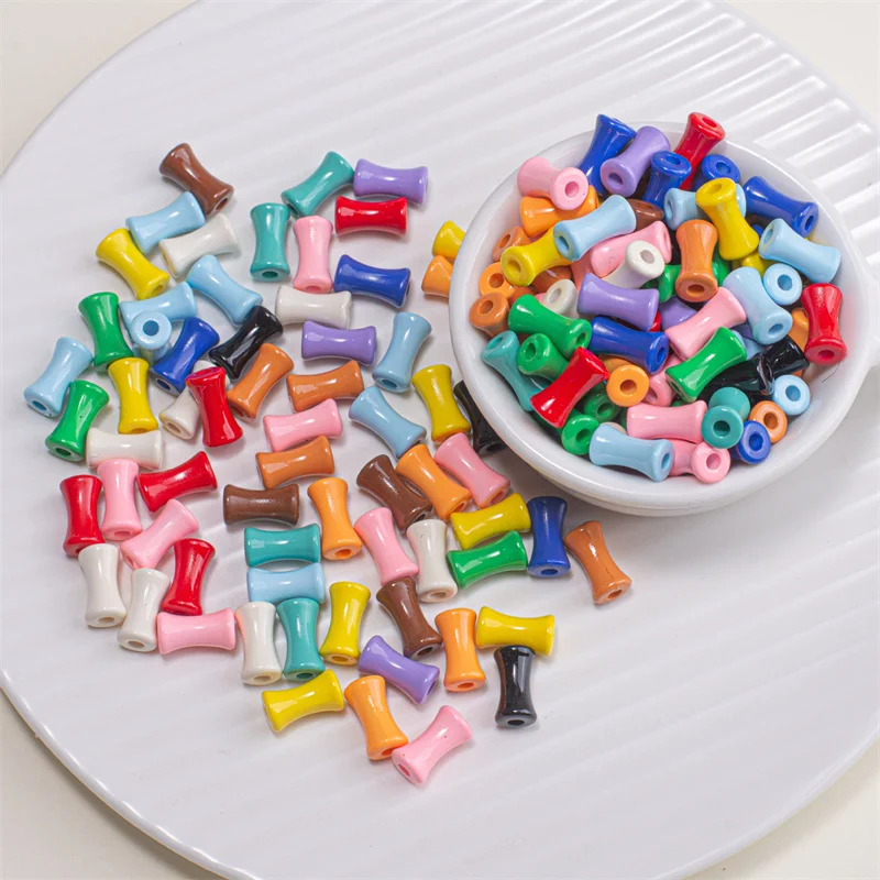 

Wholesale 200pcs/lot color print cartoon bamboo joint shape acrylic straight hole beads diy jewerly accessory