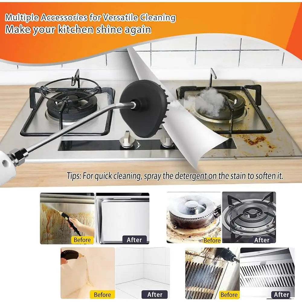 منظف بخار محمول باليد بقوة 2500 وات، تسخين سريع، منظف تنجيد 15 ثانية مع 5 فرش وقضيب ممتد