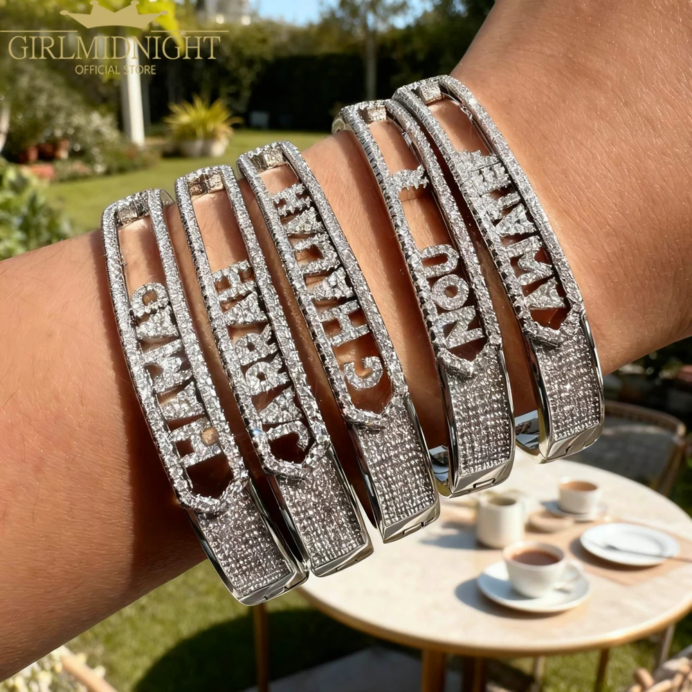 

Personalized Name Paved 5A Cubic Zirconia Jewelry Customize Fashion Women DIY 26 Initial Alphabet Slider Letter Bangle Bracelets