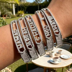 Personalized Name Paved 5A Cubic Zirconia Jewelry Customize Fashion Women DIY 26 Initial Alphabet Slider Letter Bangle Bracelets