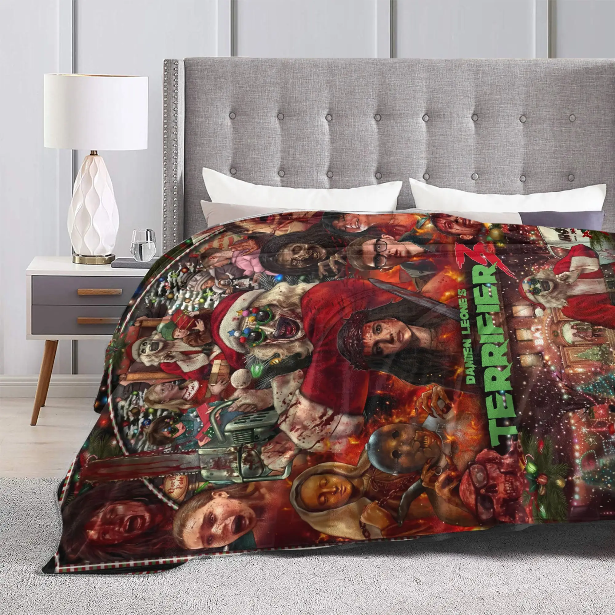Terrifier Movie Flannel Blanket Winter  Warm Soft Throw Blanket for Child Living Room Print Bedspread Sofa Bed Cover