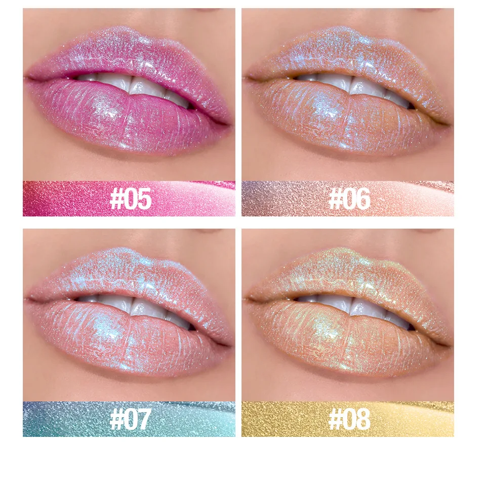 8-kleuren burst flash gepolariseerde lip honing parelmoer kleurenshow lipglazuur langdurige hydraterende hydratatie lipgloss