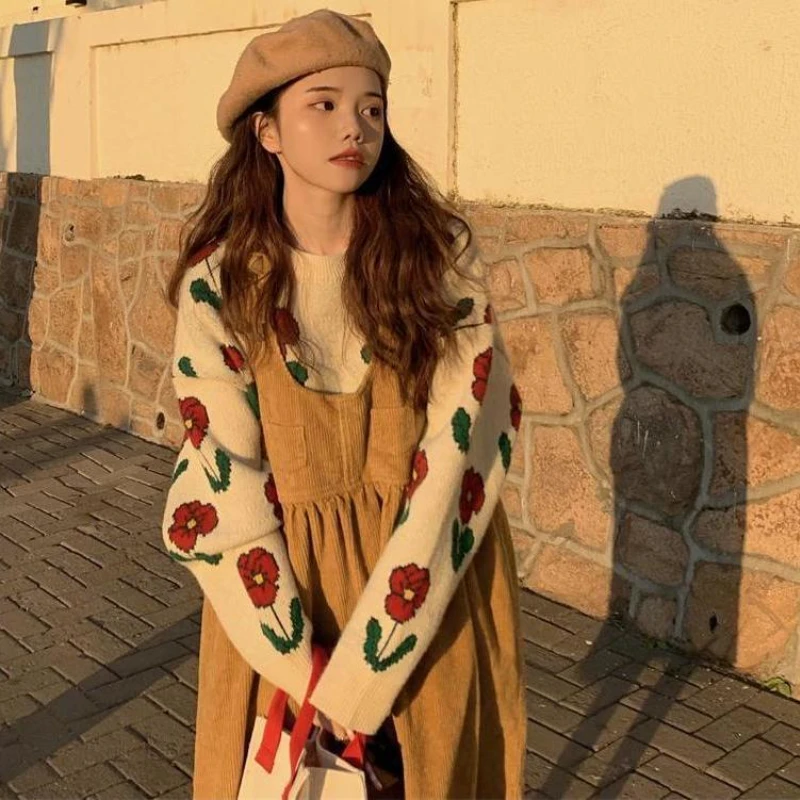 Robe mi-longue à bretelles en velours côtelé pour femmes, vintage, mignon, chic, filles, étudiants, décontracté, streetwear, version coréenne, vêtements d'automne