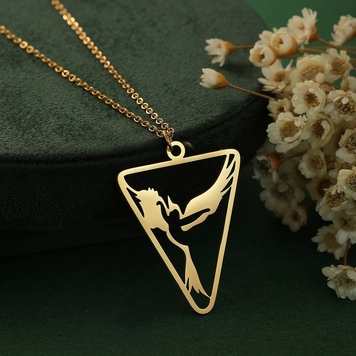 Kinitial Triangle With Phoenix Pendant Necklace Women Modern Art Jewelry Cute Pendant Necklace Collar