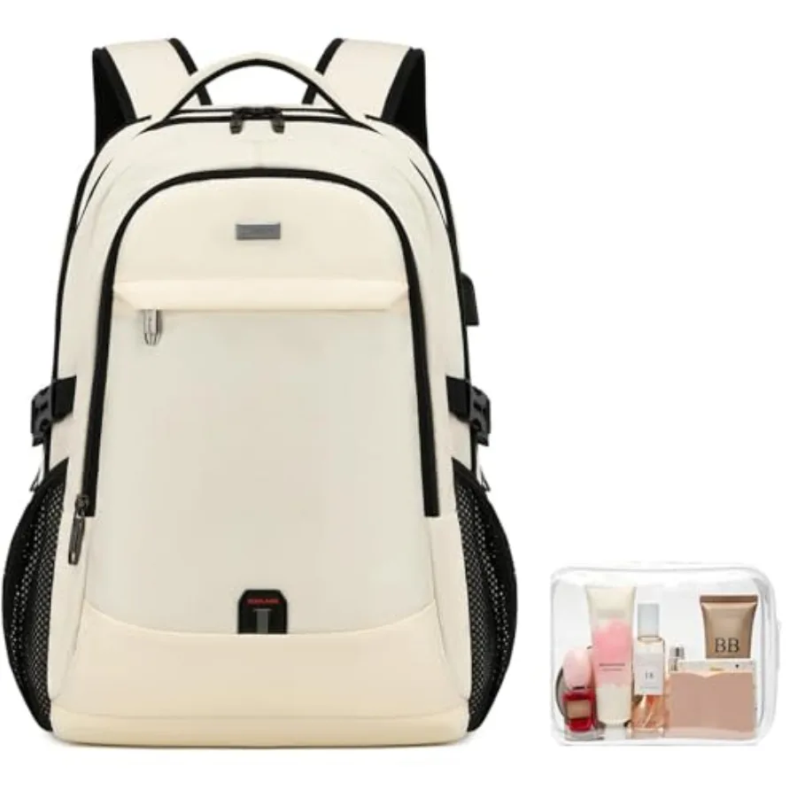

Laptop for Travel Water Resistant College for Women Laptop Bag USB Charging Port and Toiletry Bag Work, Beige A